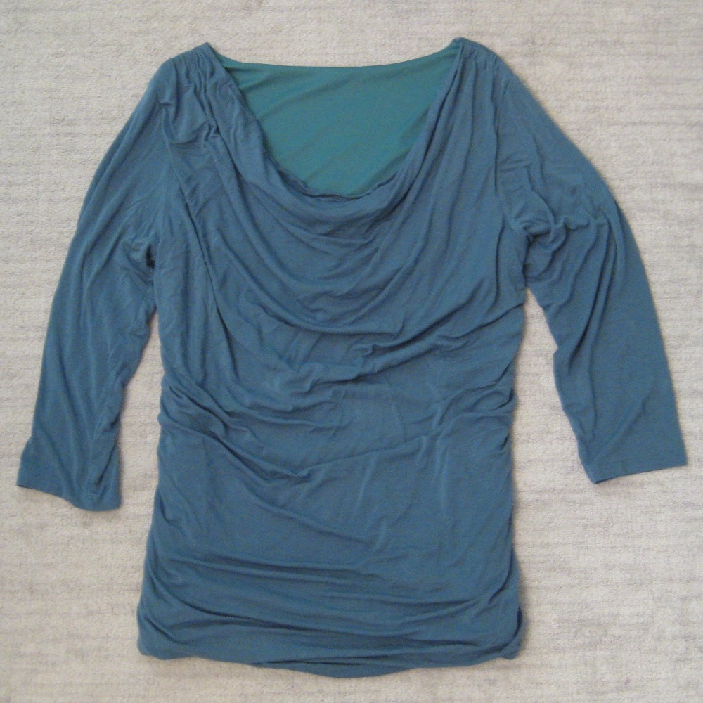Maurices Teal Draped 3/4 Sleeve Blouse